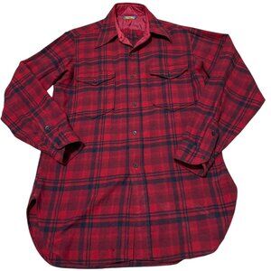 Pendleton 100% Virgin Wool Red Plaid Long Sleeve Shirt Men's Sz 15 1/2 (Med)
